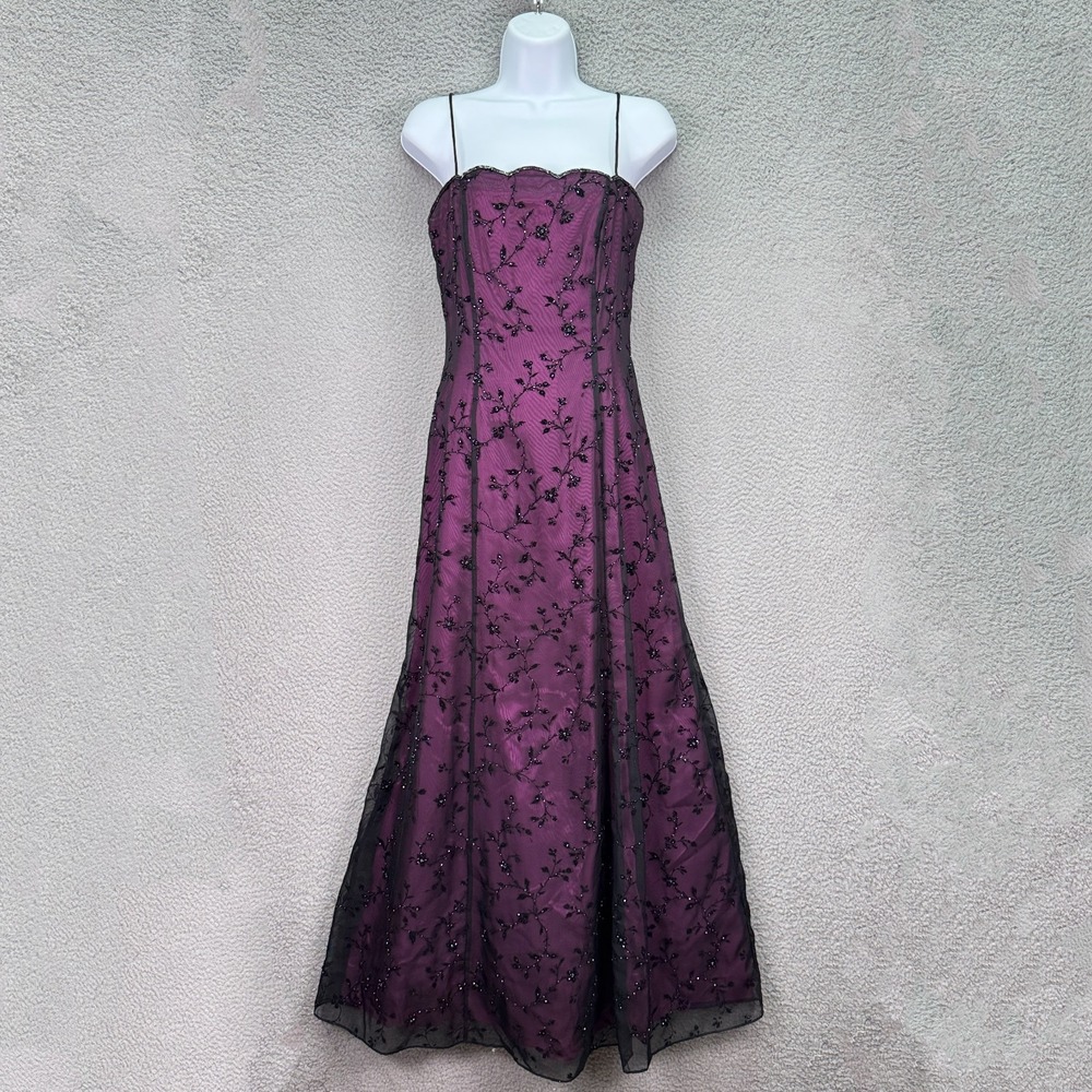 VTG Cache Dress Women 6 Purple Black Maxi Beaded Whimsigoth‎ Fairy Gown 90s Y2K